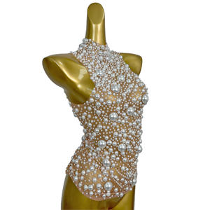 Top sans manches à bretelles en perles tendance pour femmes, dos en maille, débardeur de soirée, tenue de fête, costume de DJ, chanteuse, danseuse Gogo - Product Image 2