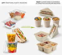 Barquette triangulaire biodégradable en bagasse avec couvercle, barquette à pizza jetable en canne à sucre, contenant alimentaire à emporter, fournitures en gros