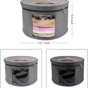 Boîte de rangement ronde en feutre avec couvercle, organisateur de vêtements pliable de grande capacité pour les voyages et la maison - Product Image 4