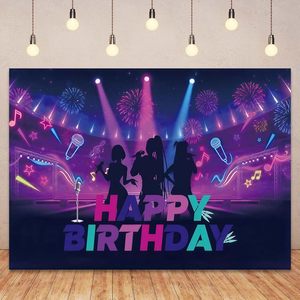 Fondo de fotografía con notas musicales, estrellas, discoteca, tema de graduación, fondo morado, <span class=keywords><strong>feliz</strong></span> <span class=keywords><strong>cumpleaños</strong></span>, decoración de pancarta para fiesta, personalizable - Product Image 1