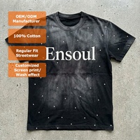 T-shirt Homme en Coton 100% de Haute Qualité, Délavé à l'Acide, avec Impression Graphique Personnalisée et Strass, T-shirt Streetwear Épais