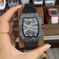 Montre Quartz Homme RM 67-02 Inspired Tonneau, Grand Cadran 46mm, Aiguilles Lumineuses, Bracelet Silicone, Montre Décontractée pour Étudiant