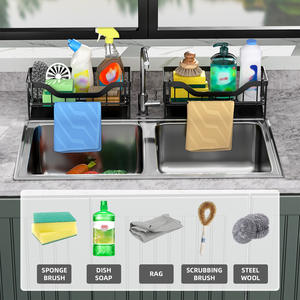 Organisateur de caddie d'évier de cuisine <span class=keywords><strong>auto</strong></span>-adhésif porte-éponge d'évier de comptoir avec plateau de <span class=keywords><strong>vidange</strong></span> automatique - Product Image 3