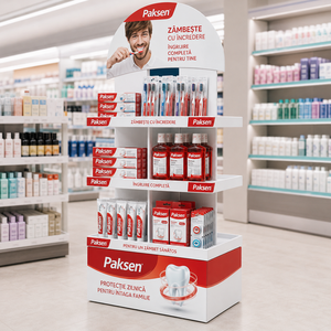 4-Tier Stepped Cardboard Retail Display <b>Stand</b> for Mouthwash & Toothbrushes, Fast Setup for Grocery Store Promotions - Product Image 1