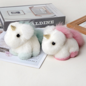 Lujo Real Rex piel <span class=keywords><strong>de</strong></span> conejo unicornio juguetes llaveros felpa Pony colgante bolsa coche llavero mujeres señoras llaveros muñeca regalo <span class=keywords><strong>de</strong></span> cumpleaños - Product Image 2