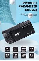Caméra de Vlogging étanche pour YouTube, avec zoom numérique 18X sous-marin 4K UHD 56MP 30FPS