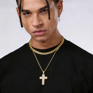 18K Gold Plated <b>Cross</b> Pendant Necklace Iced Out 5A Cubic Zirconia Crucifix 24inch Rope <b>Chain</b> Stainless Steel Hip Hop Jewelry - Product Image 3