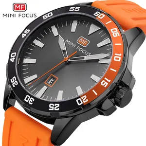 MINI FOCUS Sport Watch Men Quartz Clock Orange Rubber Strap Ocean Dial Date Display Fashion Creative Watches