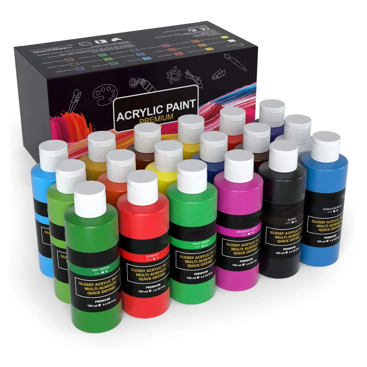 100ml ungiftige wasserdichte Acrylfarbe Amazon Hot Sell Erwachsenen Acrylfarbe 18 Farben für Erwachsene und Kinder