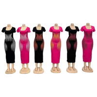 Vente en gros Robe d'été décontractée à manches courtes et à taille haute en queue de poisson avec impression pour femmes