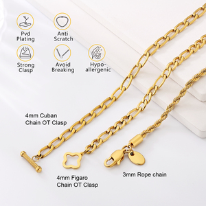 3mm Twisted Chain Fashion 18K REAL Gold Plated Stainless Steel Tarnish Free Waterproof Jewelry Women <b>Men</b> Rope Bracelet Homme - Product Image 3