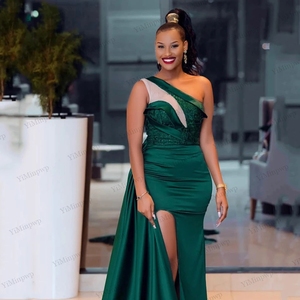 <span class=keywords><strong>Verde</strong></span> Aso Ebi vestidos de graduación para niñas negras un hombro sirena apliques vestidos de noche lado Split Sexy <span class=keywords><strong>vestido</strong></span> de cumpleaños personalizado - Product Image 2