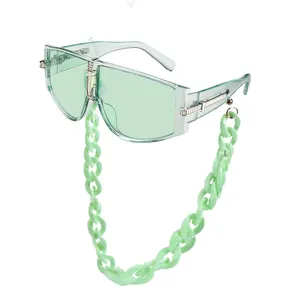 New arrival colorful transparent women sunglasses oversized windproof shades with chain
