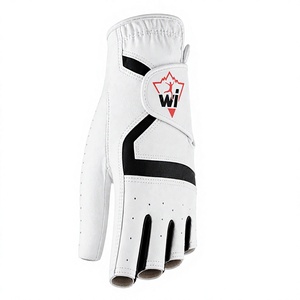 Guante de Golf Transpirable de Primera Calidad, Medio Dedo, con Aspecto de Cuero Blanco, Paneles de Agarre Negros, Correa de Muñeca Ajustable, Diseño Unisex - Product Image 1