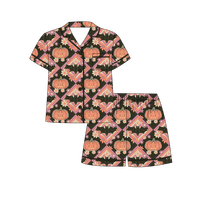 Ensemble de pyjamas en bambou et élasthanne certifiés CPC et CPSIA, pyjamas courts assortis pour adultes et tout-petits, vêtements en gros pour Halloween