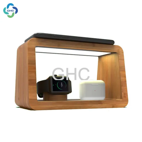 GHC bamboo wireless charging station with clock environment bamboo product material