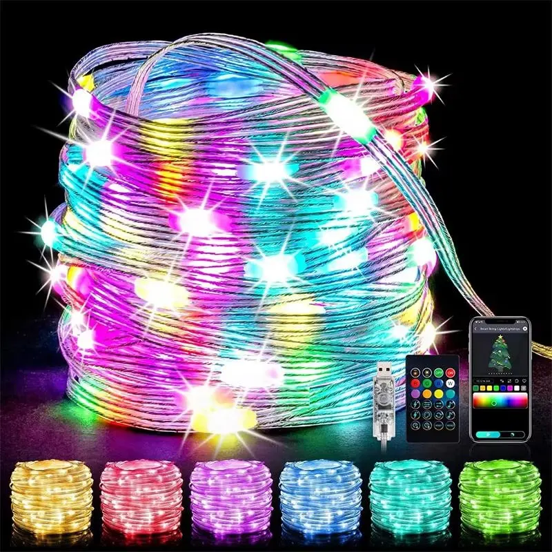 Cordão de fadas para casa inteligente, luz personalizada à prova d'água com música, wi-fi, controle remoto por aplicativo USB, luzes LED de Natal