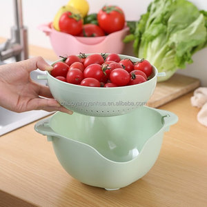 Bol de lavage et d'égouttage pour fruits et légumes, panier d'égouttage rond rotatif à double couche en plastique, <span class=keywords><strong>passoire</strong></span> de cuisine - Product Image 4