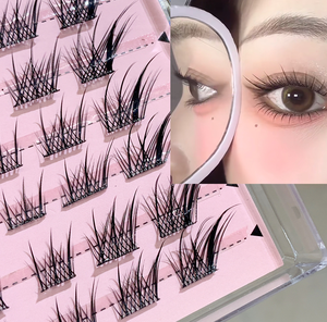 Faux cils semi-faits <span class=keywords><strong>à</strong></span> la main <span class=keywords><strong>à</strong></span> double pointe en poils synthétiques effet épi de blé, bande transparente en plastique, épaisseur 0,12 mm, tige naturelle rigide - Product Image 6