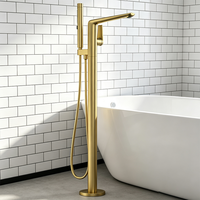 Robinet de baignoire sur pied WEIHAO en laiton brossé doré non revêtu, mitigeur de bain à levier unique avec douchette à main, ensemble combiné