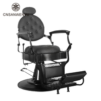 Chaise de barbier classique noir rétro robuste chaise en cuir de coupe antique hydraulique pour salon de beauté salon de coiffure meubles en acier
