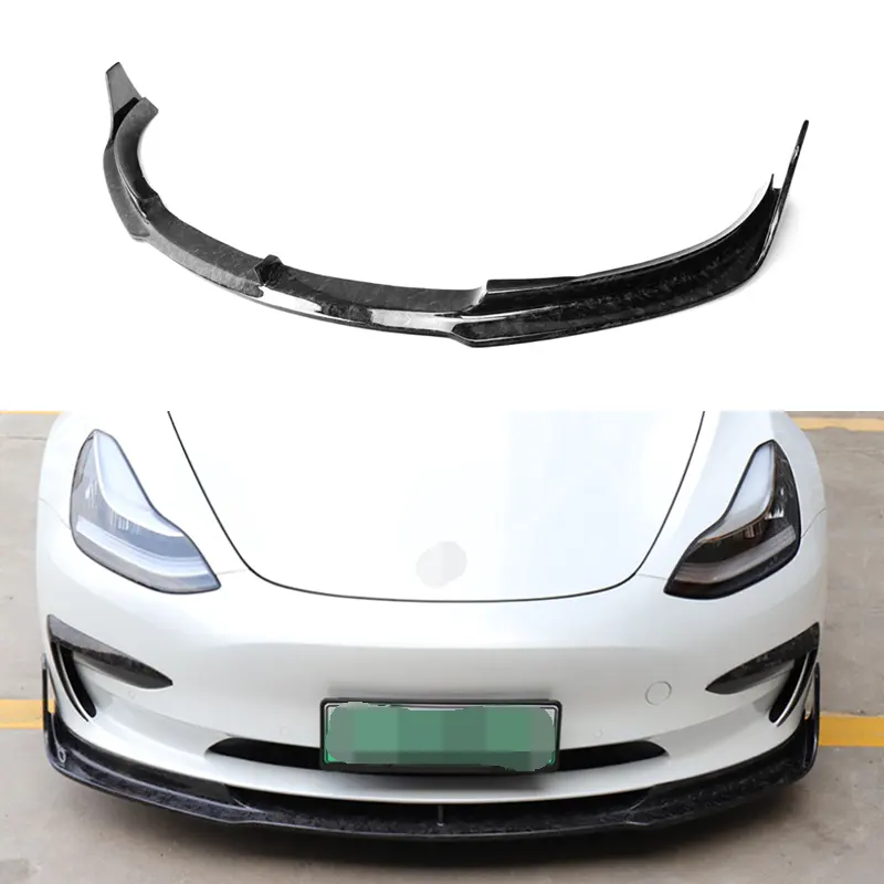 Кованый углеродный передний бампер для автомобиля, разделитель для губ Tesla Model 3 2017-2020, передний спойлер для губ, диффузор, защита для подбородка