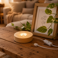 Lampe de nuit intelligente pour enfants 3D LED, base en bois, lumière ambiante de chambre à coucher, lumière blanche chaude à intensité variable