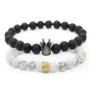 Hot Selling Valentine's Day Couple His And Hers Bracelets Crown King and Queen Charm Stone Lovers Bracelet