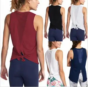 Vrouwen Leuke Yoga Workout Mesh Shirts Activewear Sexy Open Back Casual Dames Solid Sport Tank Tops