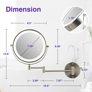 Sản xuất 8.5inch đôi bên mở rộng cánh tay 360 xoay khách sạn treo tường <span class=keywords><strong>Magnifying</strong></span> trang điểm thắp sáng Vanity gương gmd851 - Product Image 5