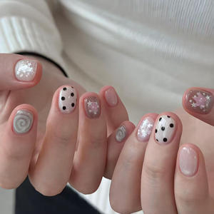 Uñas postizas populares al por mayor de China, uñas postizas negras francesas de media cubierta con diamantes, uñas postizas hechas a mano - Product Image 3