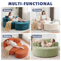 Chaise longue surdimensionnée ronde de 55,11 po de large en chenille, rembourrée en éponge, avec ottoman mobile et fonction couchage Cloudy