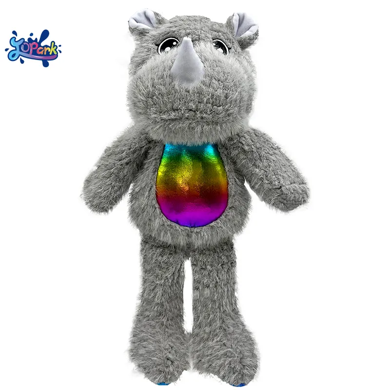 JOPARK gri Rhino dolması hayvan gökkuşağı ile peluş oyuncak çocuklar renkli yatmadan yumuşak oyuncak Plushies