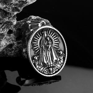 Collar con Colgante de la Virgen María en Acero Inoxidable para Hombre, Joyería Religiosa, Cadena con Dije Ovalado para Uso Religioso - Product Image 4