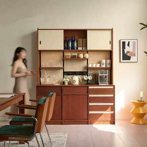 Retro Solid Wood Sideboard <b>Wall</b> Mounted Tall <b>Cabinet</b> Nordic Japanese Style Wine Storage <b>Display</b> <b>Cabinet</b> Living Room Furniture - Product Image 1