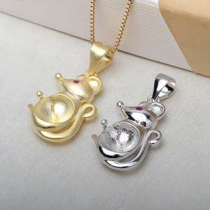 Personalized S925 Silver Zodiac Pendant DIY Accessories for 8-9 Year <b>Rat</b> Empty Stand 2852 Pearl Embryo Mouse Plated Craft Bag - Product Image 4