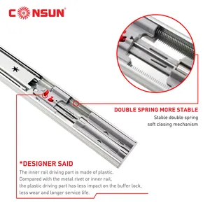 Kitchen Furniture Hardware Soft Closing Telescopic Channel Slide 45MM 3 Fold Full Extension Ball Bearing Drawer Slide