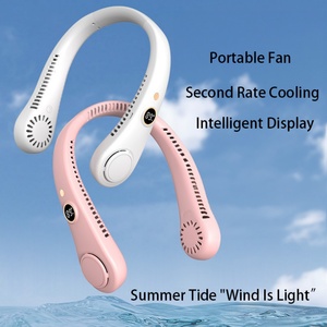 Nouveau mini ventilateur de cou portable USB rechargeable 2024, 5 vitesses, pliable, affichage numérique LED, faible bruit, sans pales, pour voiture/camping-car et utilisation extérieure - Product Image 4