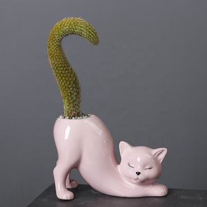 Moderno creativo simpatico gatto e scimmia colonna di coda in ceramica succulenta Cactus fioriera cartone animato vaso decorativo - Product Image 3