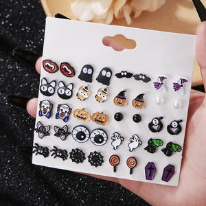 Halloween Cartoon Stud <b>Earrings</b> Set With Pumpkin Ghost Spider Charm For Women Party Jewelry Stainless Steel Ear <b>Posts</b> - Product Image 1
