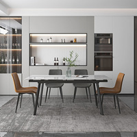 Table à manger extensible en pierre frittée avec 6 chaises de couleurs variées, surface spacieuse, pieds en métal stables pour les réunions de famille