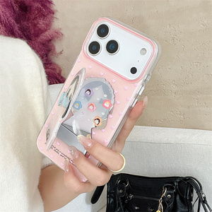 Coque de téléphone portable avec support miroir rabattable et motif Powerpuff Girls pour iPhone 17 Air 16 15 Pro Max, avec support Crybaby et dos mignon et amoureux - Product Image 6