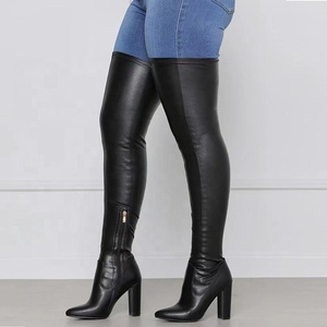 Botas de tacón grueso alto para mujer, elegantes, negras, de invierno, con punta, cómodas, sexys, sencillas, para exteriores - Product Image 1
