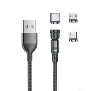 540 dönen manyetik şarj kablosu 2.4A manyetik telefon şarj kablosu ay ışığı ile LED için mikro USB/C tipi/iph