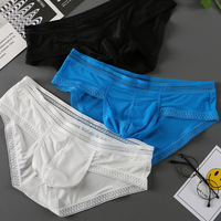 Sous-vêtements pour hommes, tendance mode étudiante, taille basse, respirant, en soie glacée transparente, caleçons triangulaires, grande poche, shorts