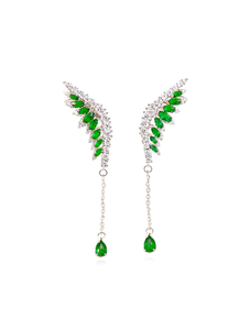 Orecchini Pendenti a Forma di Ali in Argento 925 con Cristallo Verde, Gioielli da Festa per Donne - Product Image 1