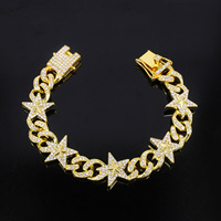 Collar de Cadena Cubana Iced Out Star Link de Aleación de Zinc Dorado para Hombre, Joyería Hip Hop, Collar Masculino, Accesorios de Moda, Regalo de Joyería