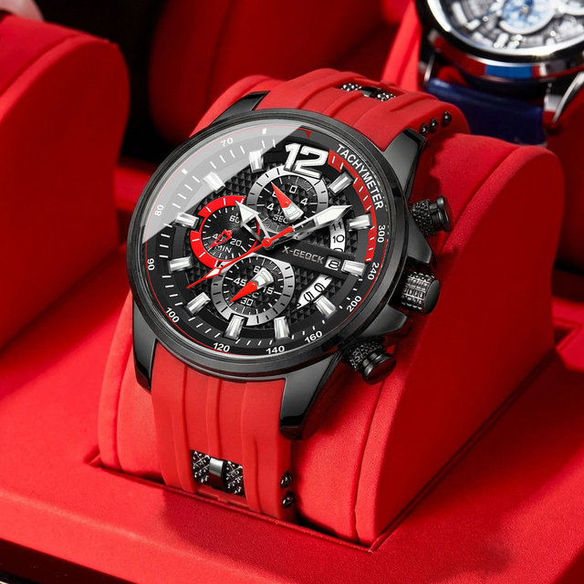 X-GEQCK 913 Silicone Band Luminous Hands Date Fashion Luxury Chronograph Quartz Wristwatch Waterproof Three Eyes Watch for Men