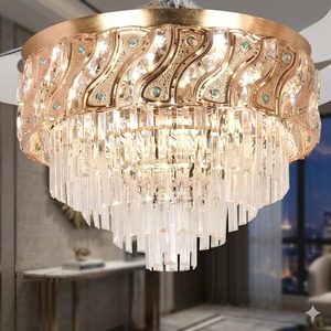 Luxury Designer Gold Crystal LED <b>Ceiling</b> Fan with Retractable Blades <b>Remote</b> <b>Control</b> Silent Chandelier <b>Light</b> Home - Product Image 3