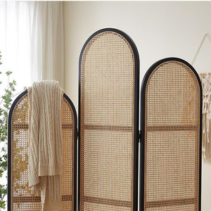 Rắn gỗ mây dệt gấp màn hình, di chuyển phân vùng, phòng khách lối vào tắc nghẽn - Product Image 4